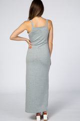 Heather Grey Basic V-Neck Maternity Maxi Dress