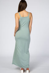 Light Olive Basic V-Neck Maternity Maxi Dress