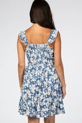 Blue Floral Ruffle Dress