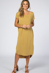 Mustard Raw Hem Short Sleeve Midi Dress