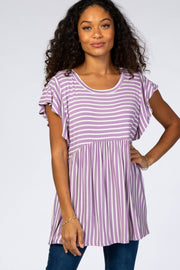 Lavender Striped Ruffle Sleeve Babydoll Top