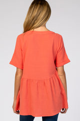 Orange Soft Linen Button Front Maternity Top