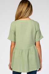 Light Olive Soft Linen Button Front Maternity Top