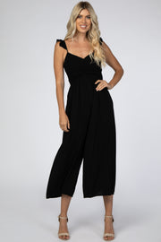 Black Smocked Ruffle Accent Jumpsuit