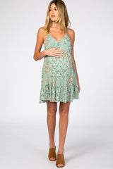 Mint Printed Button Front Maternity Dress