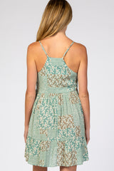 Mint Printed Button Front Maternity Dress