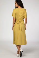 Yellow Wrap Tie Midi Dress