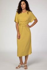 Yellow Wrap Tie Midi Dress