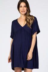 Navy Ruffle Sleeve Baby Doll Maternity Dress