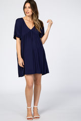 Navy Ruffle Sleeve Baby Doll Maternity Dress