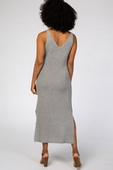 Heather Grey V-Neck Side Slit Midi Dress