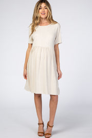 Beige Linen Babydoll Maternity Dress