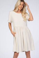 Beige Linen Babydoll Dress