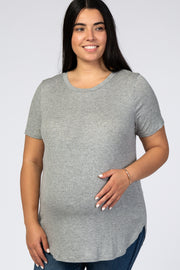 Heather Grey Ribbed Round Hem Maternity Plus Top