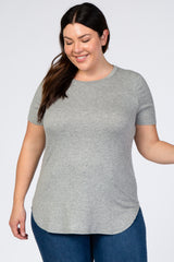 Heather Grey Ribbed Round Hem Plus Top