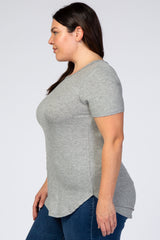 Heather Grey Ribbed Round Hem Plus Top