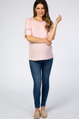 Light Pink Waffle Knit Button Sleeve Maternity Top