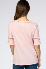 Light Pink Waffle Knit Button Sleeve Maternity Top