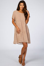 Beige Polka Dot Tiered Dress