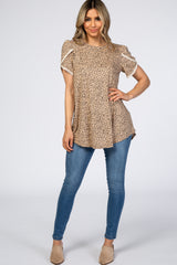 Taupe Animal Print Tulip Sleeve Top