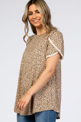 Taupe Animal Print Tulip Sleeve Top