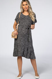 Black Polka Dot Ruffle Maternity Dress