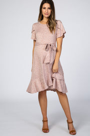 Mauve Polka Dot Ruffle Maternity Dress