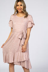 Mauve Polka Dot Ruffle Dress