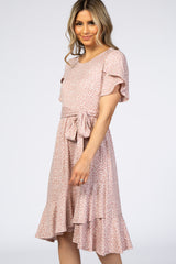 Mauve Polka Dot Ruffle Dress