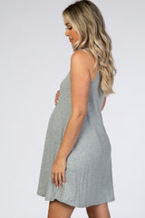 Grey Sleeveless Ribbed Maternity Dress