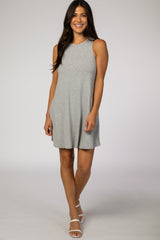 Grey Sleeveless Ribbed Maternity Dress