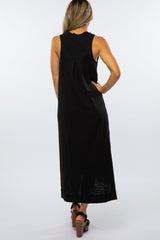 Black Front Button Hi-Low Midi Dress