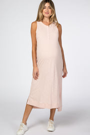 Pink Front Button Hi-Low Maternity Midi Dress