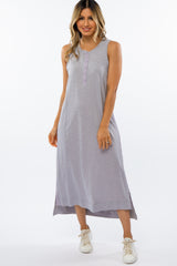 Grey Front Button Hi-Low Maternity Midi Dress