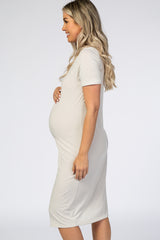 Grey Short Sleeve Maternity Midi Dress