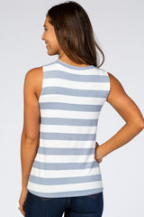 Blue Striped Knit Sleeveless Top