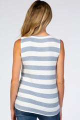 Blue Striped Knit Sleeveless Maternity Top