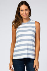 Blue Striped Knit Sleeveless Maternity Top