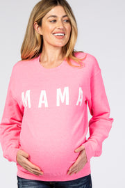 Neon Pink Screen Print Mama Maternity Pullover Sweatshirt