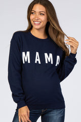 Navy Blue Screen Print Mama Maternity Pullover Sweatshirt