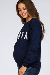 Navy Blue Screen Print Mama Maternity Pullover Sweatshirt