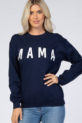 Navy Blue Screen Print Mama Maternity Pullover Sweatshirt