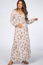 Light Pink Floral Wrap Maternity Maxi Dress