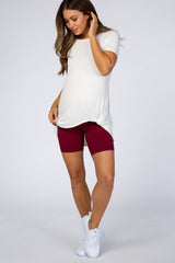 Burgundy Ribbed Maternity Bike Shorts