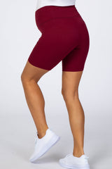 Burgundy Ribbed Maternity Bike Shorts