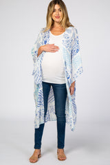 Blue Multi Print Textured Maternity Coverup