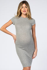 Grey Ribbed Fitted Maternity Dress