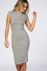 Grey Ribbed Fitted Dress