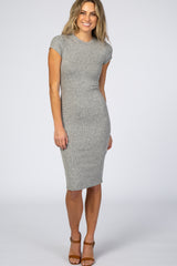 Grey Ribbed Fitted Maternity Dress