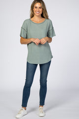 Sage Waffle Knit Pocket Front Top